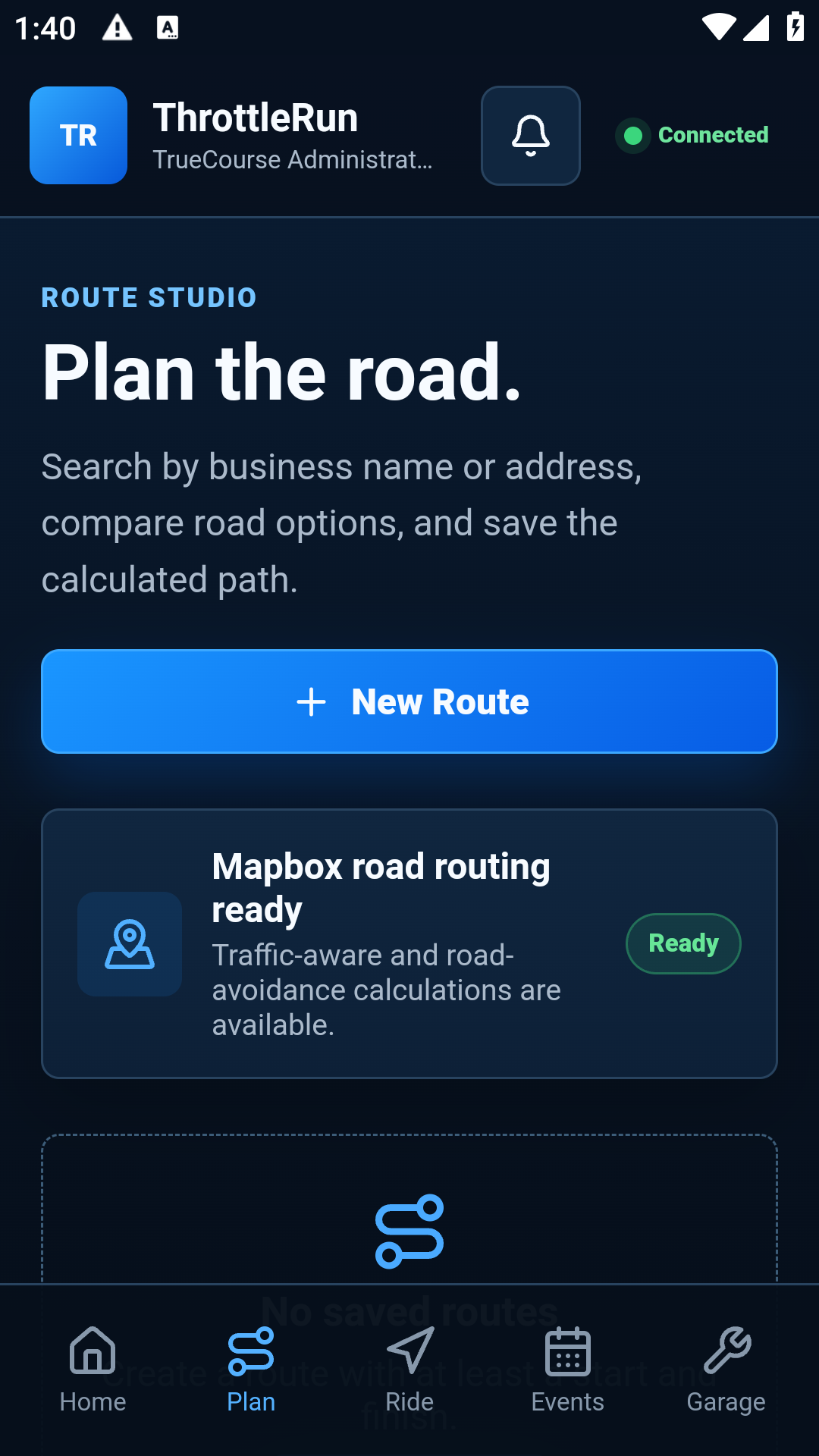 Actual ThrottleRun Route Studio Android screen