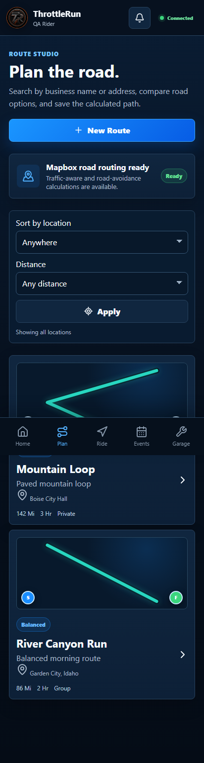 Actual ThrottleRun Route Studio screen